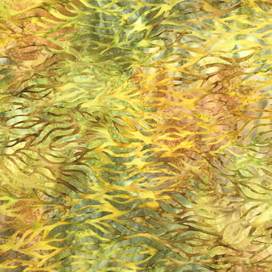 AMD-18857-43 Leaf, Kaufman Batik, Gold Green, Cotton Batik Quilting Fabric