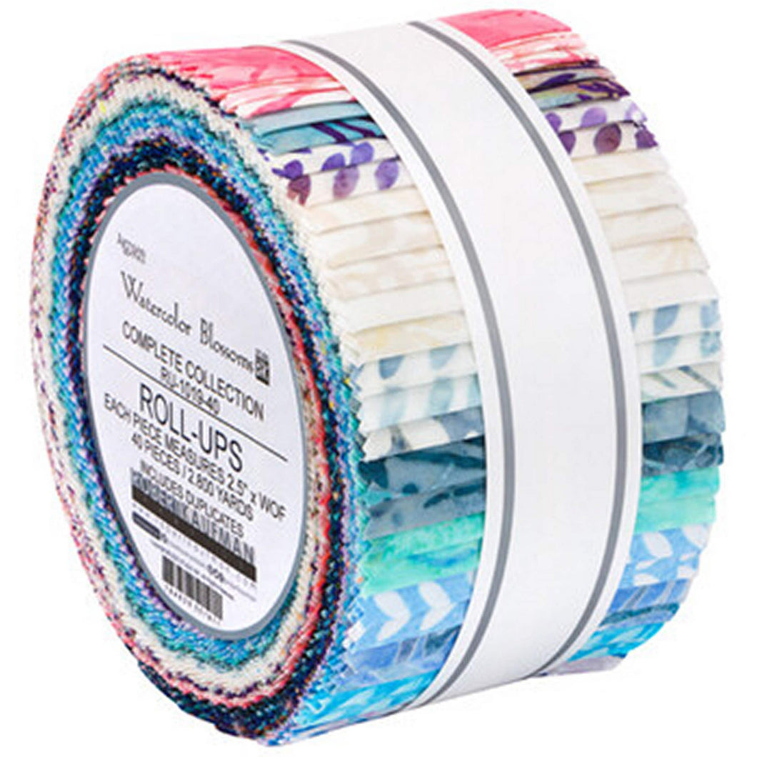 Kaufman Batik Roll Ups , Jelly Roll Rollups, RU-1019-40, Watercolor Blossoms