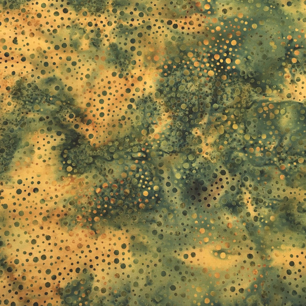 Island Batik Fabric, By The Half Yard, 112250660 Dots Green Cactus